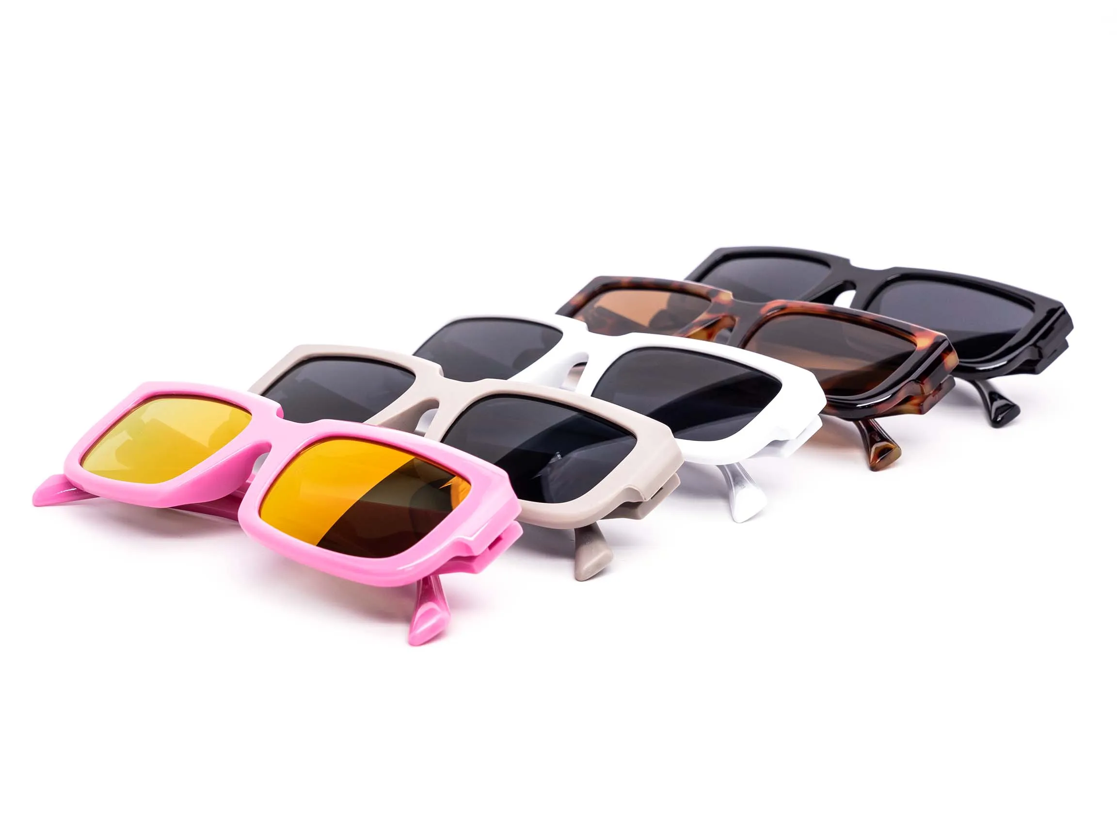 12 Pack: Flat Rectagular Chunky Prism Abstract Wholesale Sunglasses