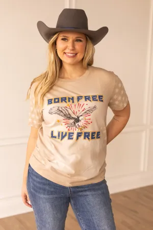 Born Free Live Free on Beige Wash Star Tee