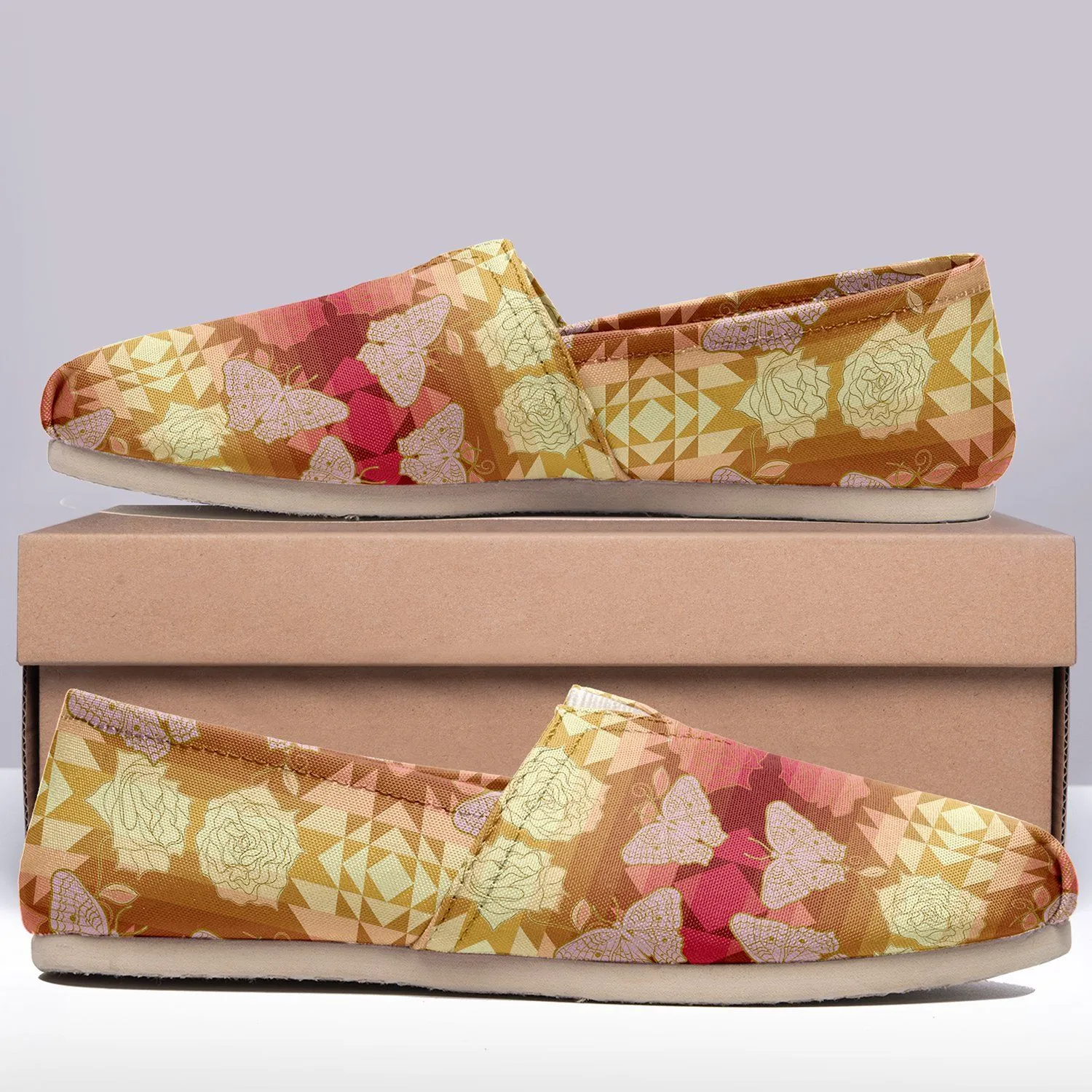 Butterfly and Roses on Geometric Slip On