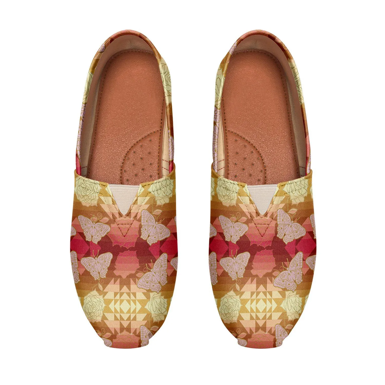 Butterfly and Roses on Geometric Slip On
