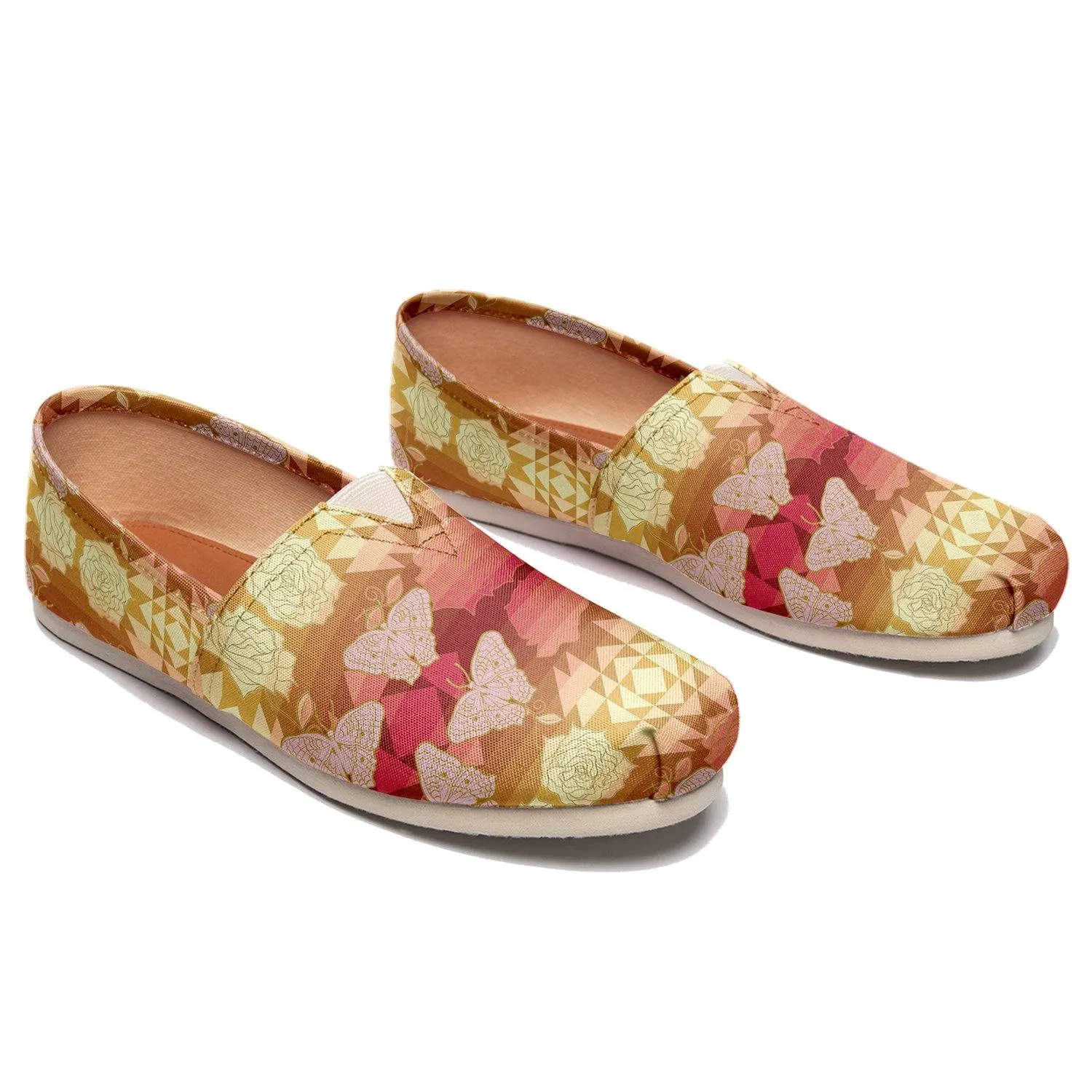 Butterfly and Roses on Geometric Slip On