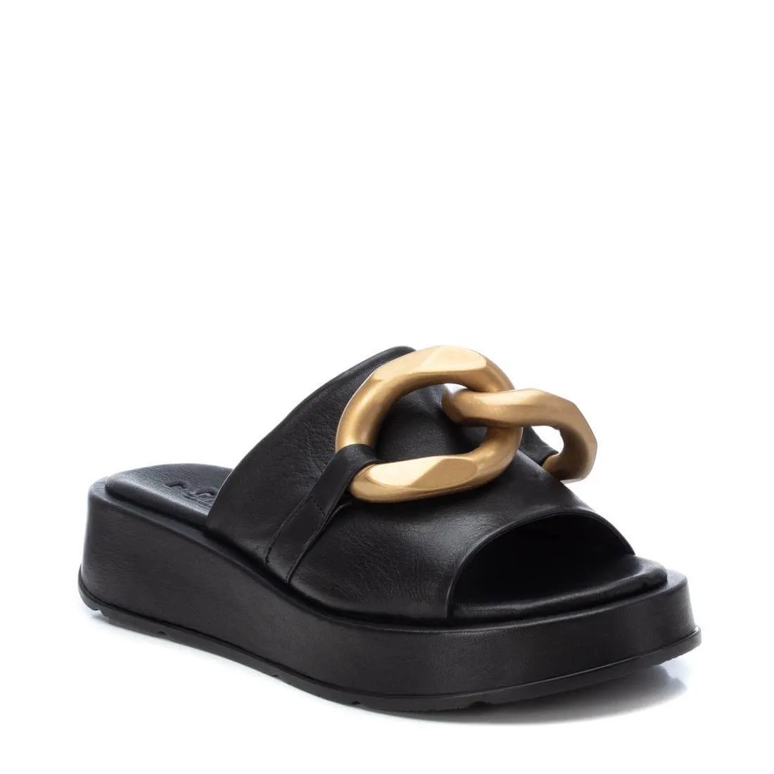 Carmela Black Leather Slip On Flat Mules
