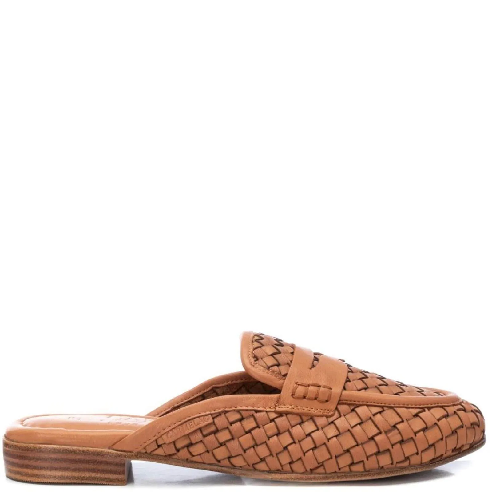 Carmela Tan Woven Leather Flat Slip On Mules
