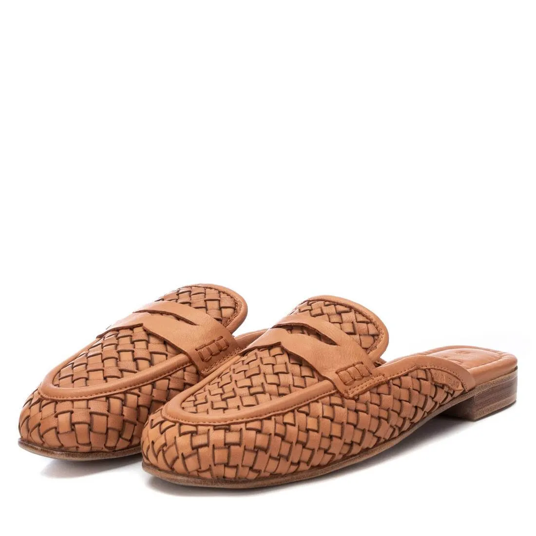 Carmela Tan Woven Leather Flat Slip On Mules