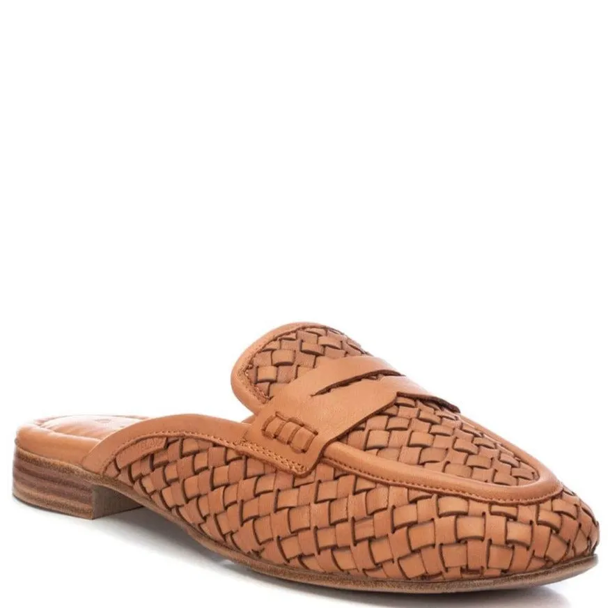 Carmela Tan Woven Leather Flat Slip On Mules