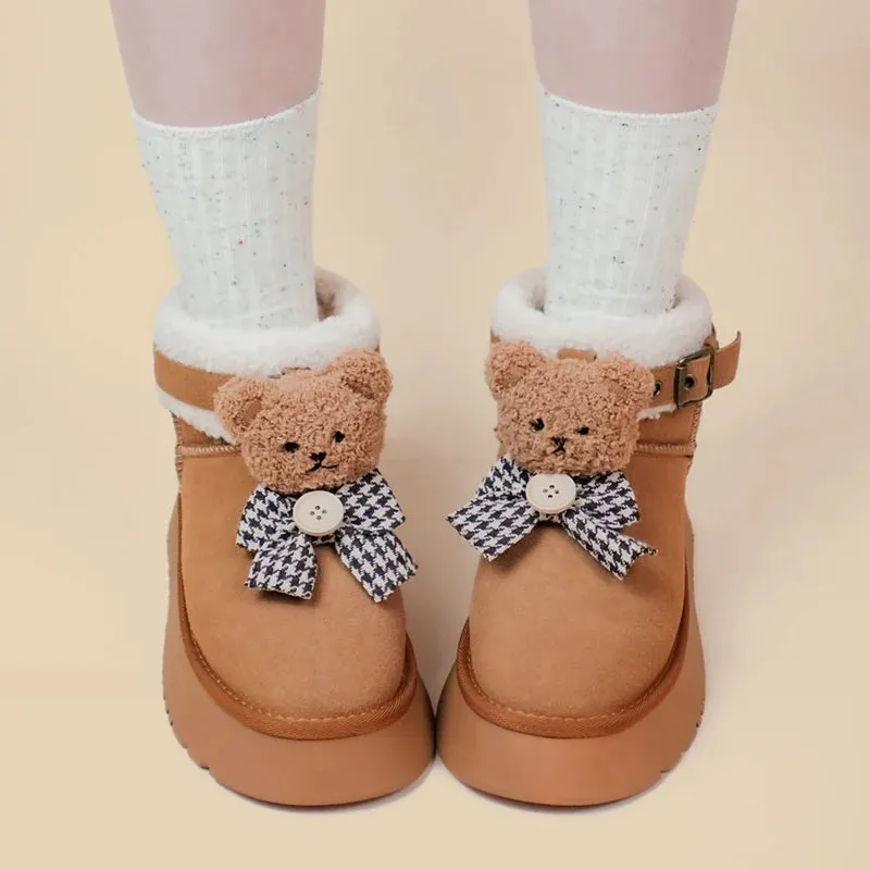 *CLEARANCE* Ultra Soft Plush Bears and Bows Buckle Ankle Boots - Women's