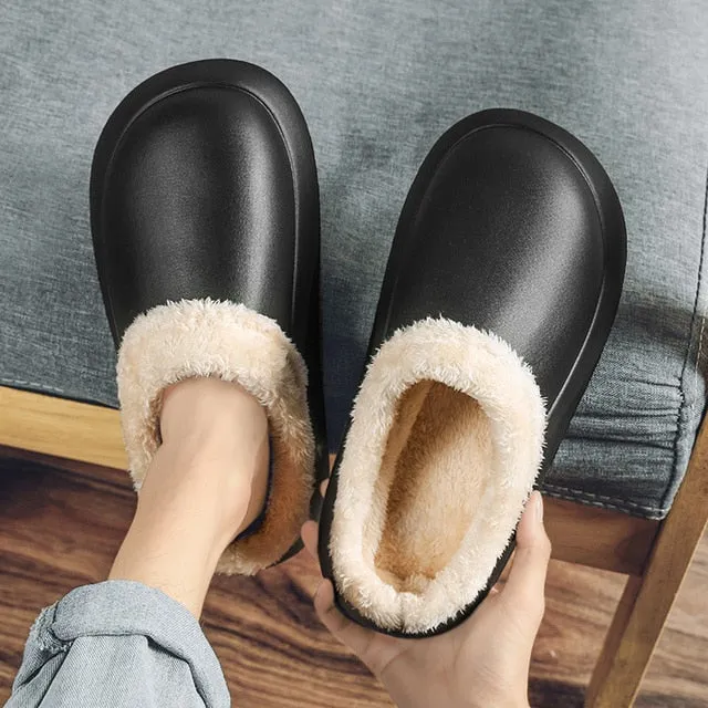 Cuzcare Waterproof Men Slippers Anti-slip Plush Home Footwear