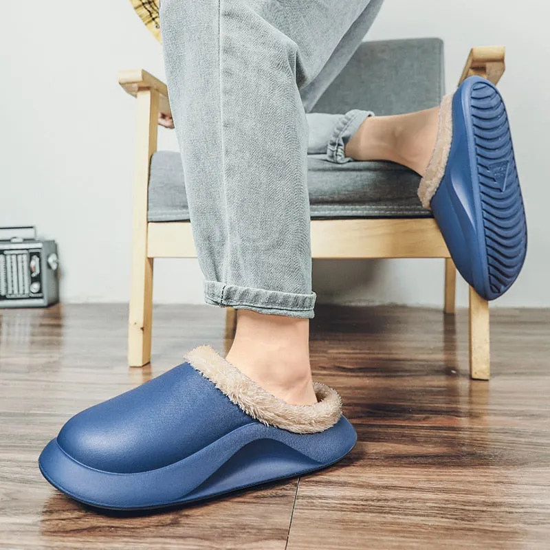 Cuzcare Waterproof Men Slippers Anti-slip Plush Home Footwear