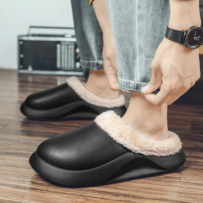 Cuzcare Waterproof Men Slippers Anti-slip Plush Home Footwear