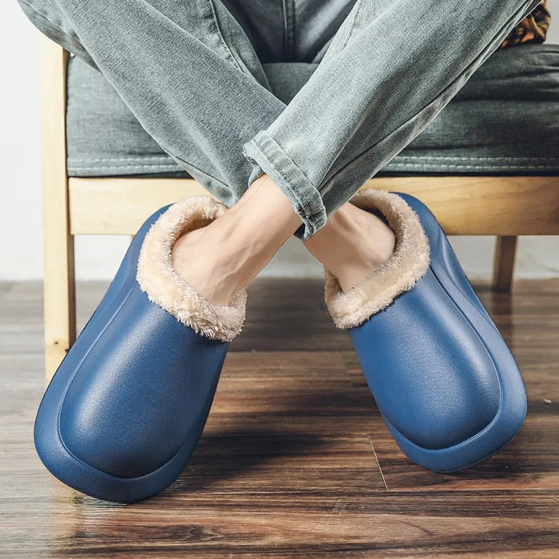 Cuzcare Waterproof Men Slippers Anti-slip Plush Home Footwear