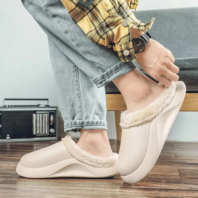 Cuzcare Waterproof Men Slippers Anti-slip Plush Home Footwear