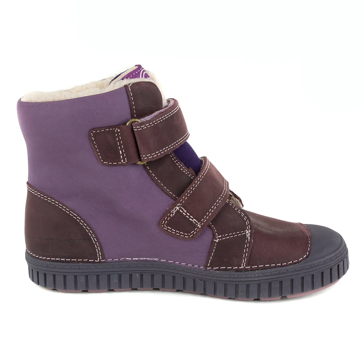 D.D. Step big kid girl shoes/winter boots with faux fur insulation violet and burgundy size US 13-4
