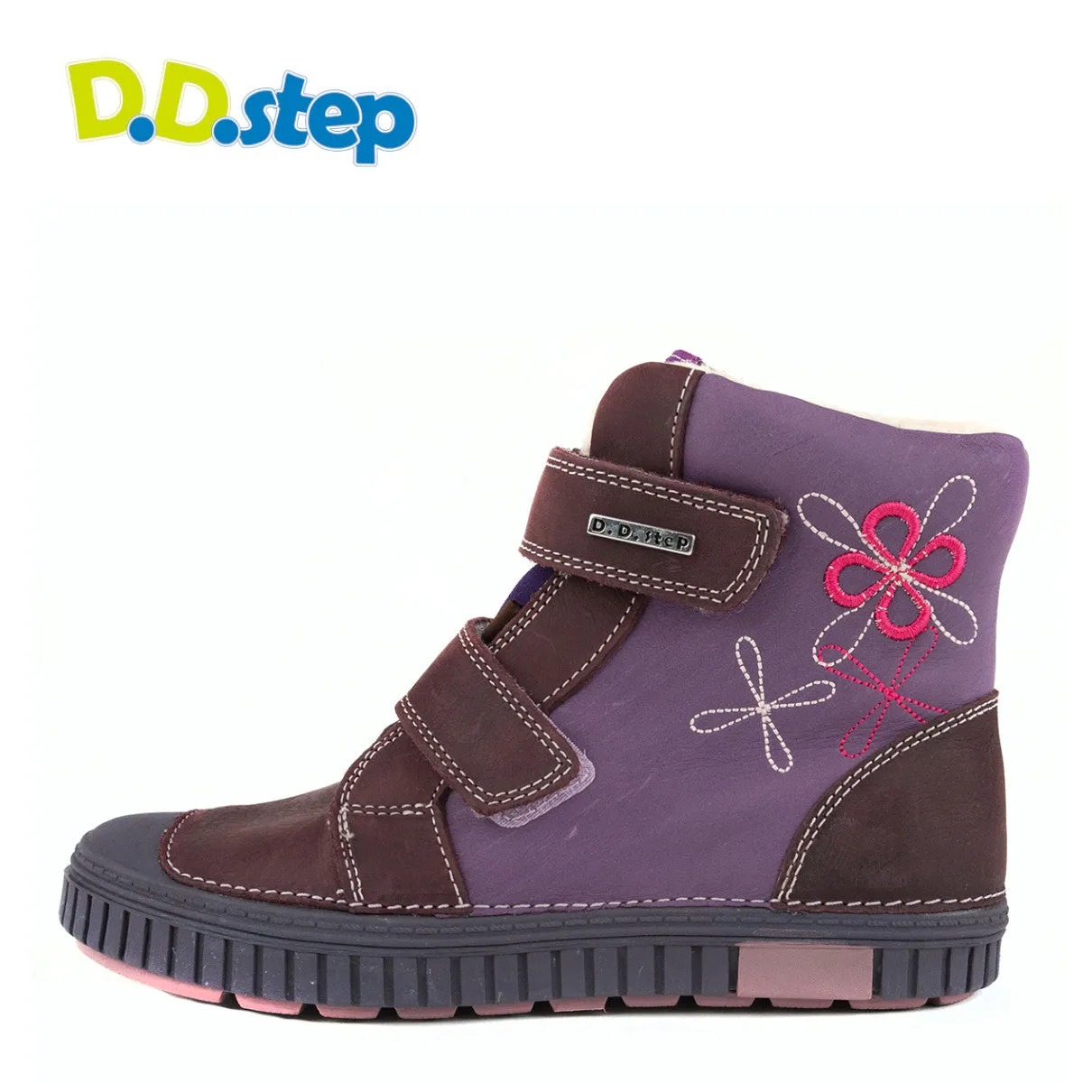 D.D. Step big kid girl shoes/winter boots with faux fur insulation violet and burgundy size US 13-4