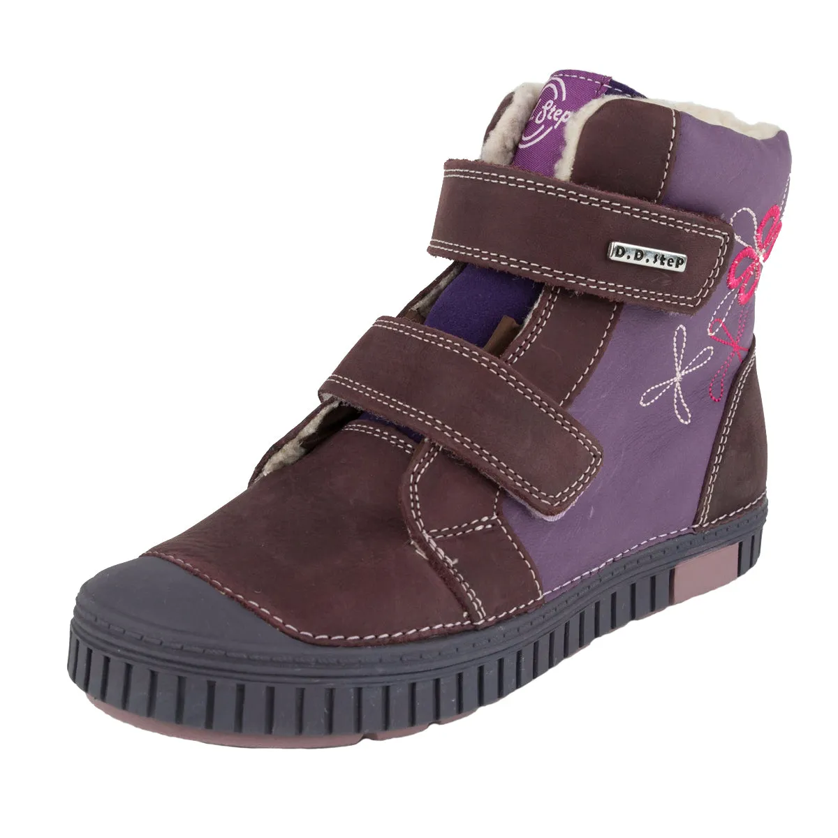 D.D. Step big kid girl shoes/winter boots with faux fur insulation violet and burgundy size US 13-4