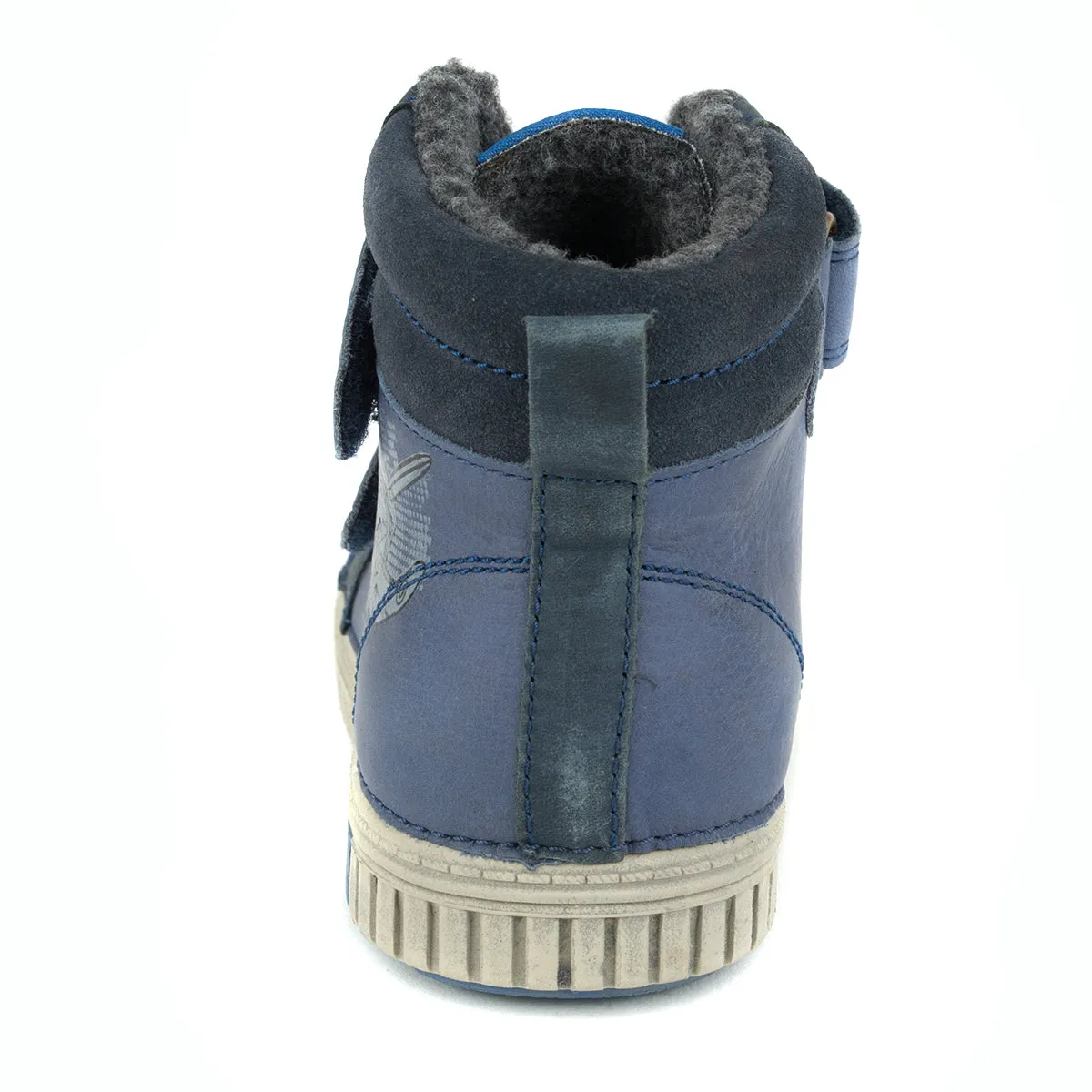 D.D. Step big kid shoes/winter boots with faux fur insulation blue with aeroplane size US 13-4