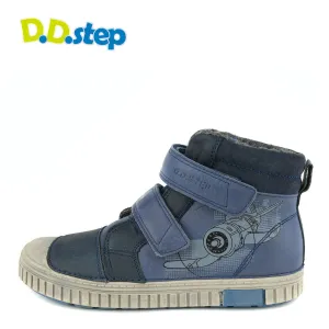 D.D. Step big kid shoes/winter boots with faux fur insulation blue with aeroplane size US 13-4