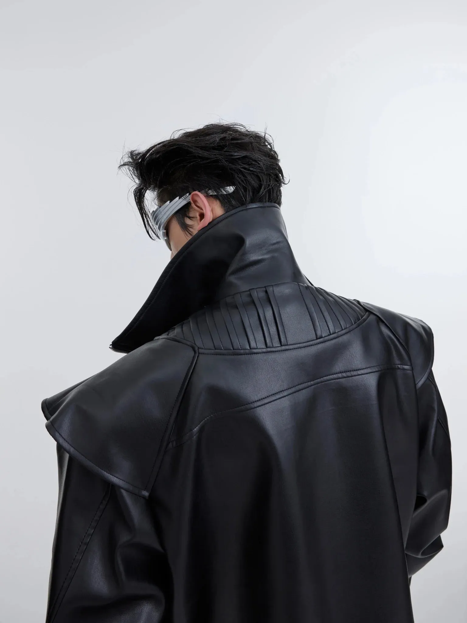 Deconstructed Double-Layer Zip Faux Leather Jacket | Heavyweight Two-Piece Biker Coat