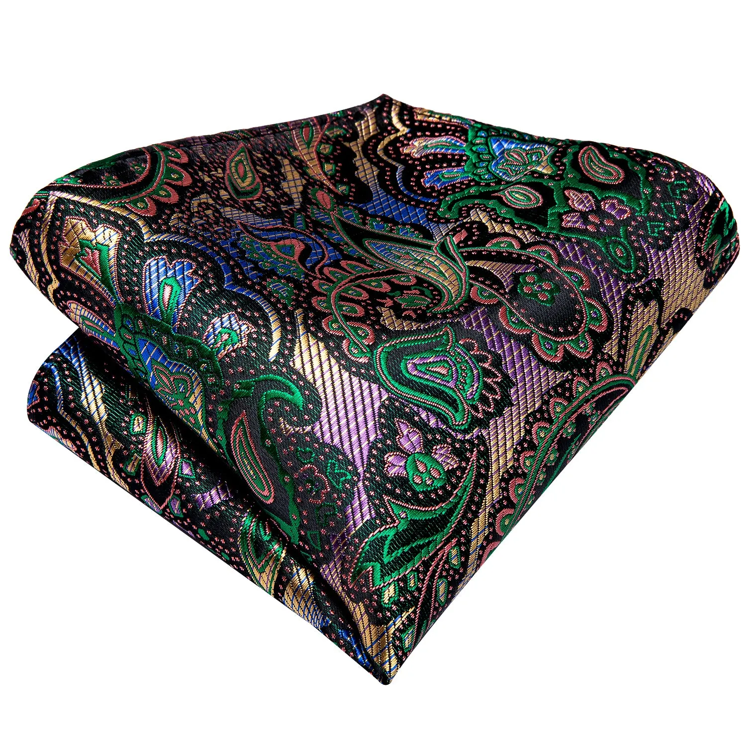 DiBanGu Silk Tie Golden Green Paisley Men's Tie Pocket Square Cufflinks Set Classic Hot