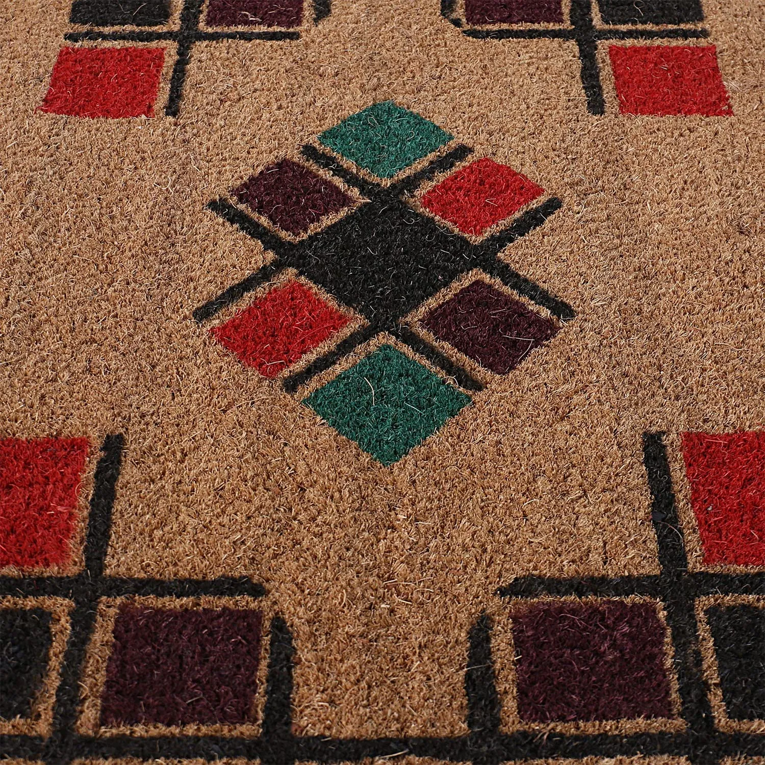 Heart Home Door Mat|Polyethylene Durable & Anti-Slip Natural Block Print Floor Mat|Rug for Indoor or Outdoor, 30x20 Inch (Brown)