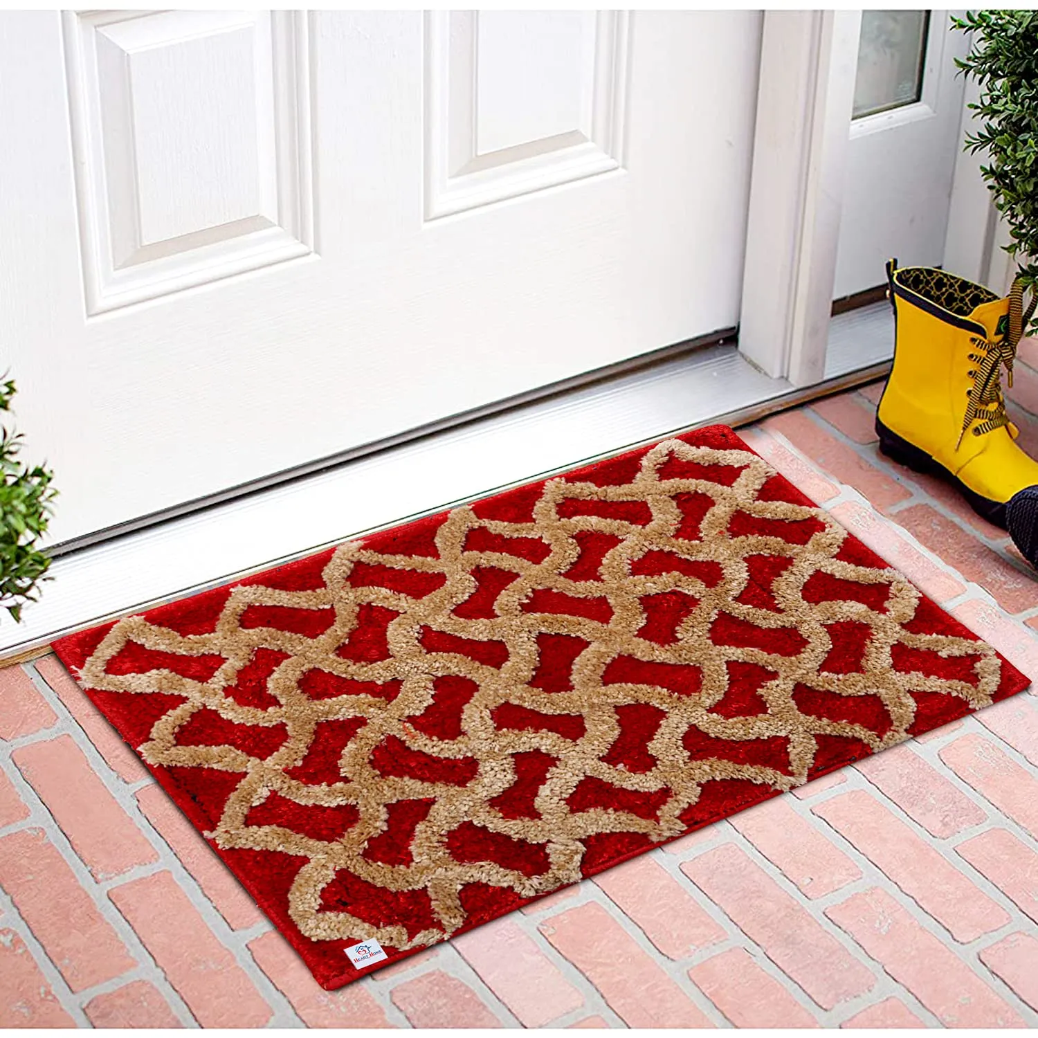 Heart Home Soft, Lightweigth, Washable, Non Slip Doormat Entrance Rug Dirt Trapper Mat Shoes Scraper for Entry, Patio, Porch (Red)