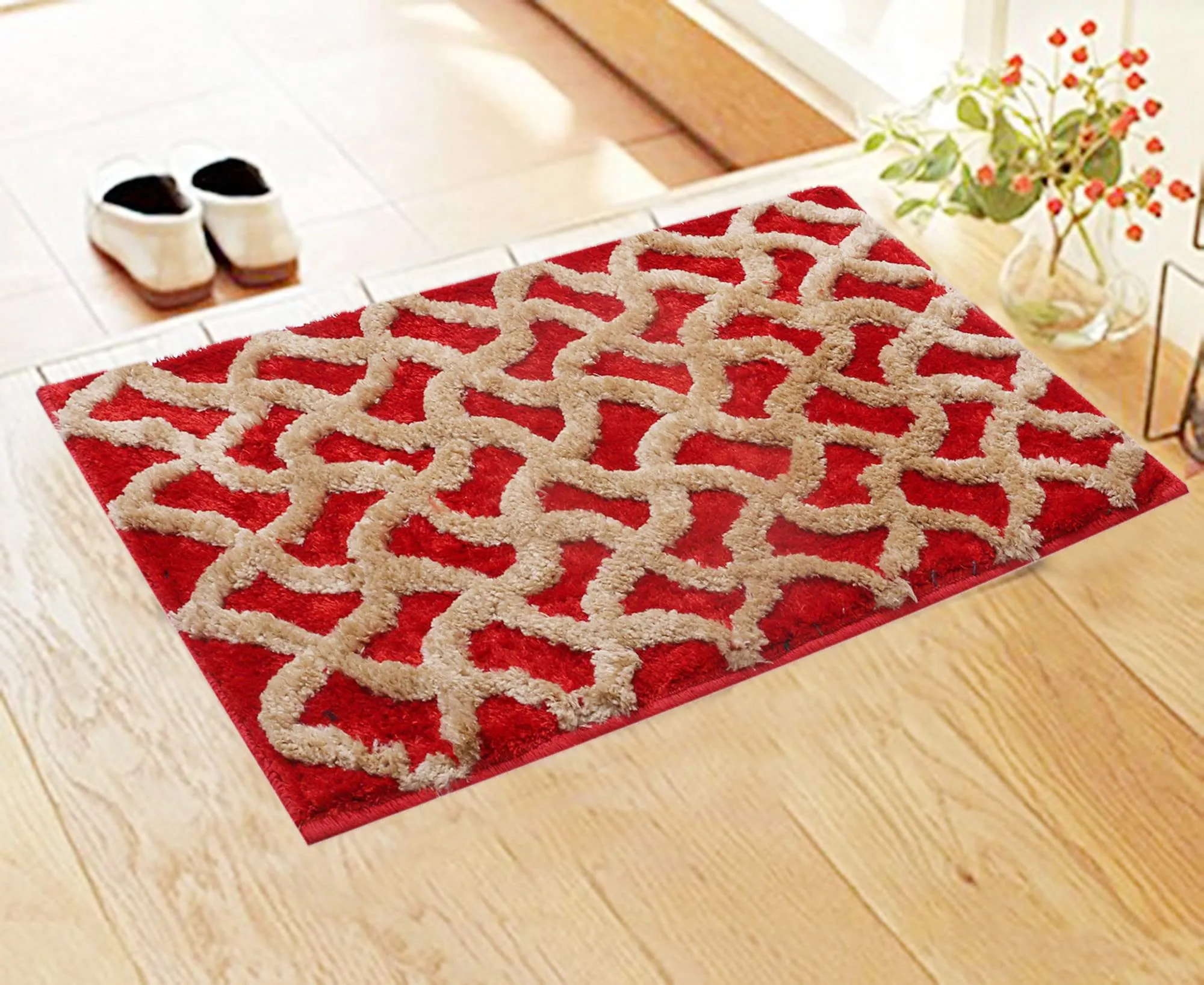 Heart Home Soft, Lightweigth, Washable, Non Slip Doormat Entrance Rug Dirt Trapper Mat Shoes Scraper for Entry, Patio, Porch (Red)