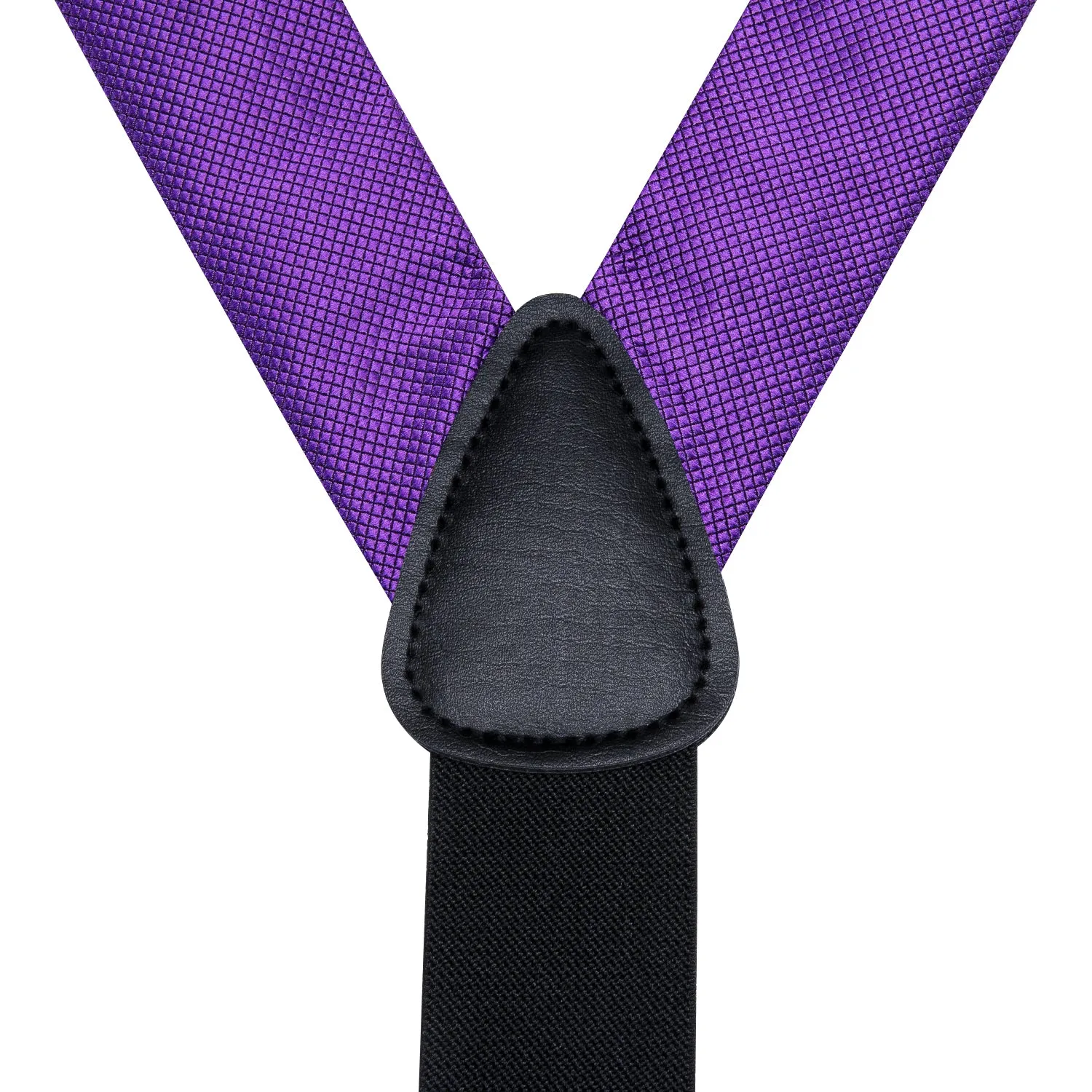 Hi-Tie Dark Purple Plaid Suspender Bowtie Hanky Cufflinks Set Formal