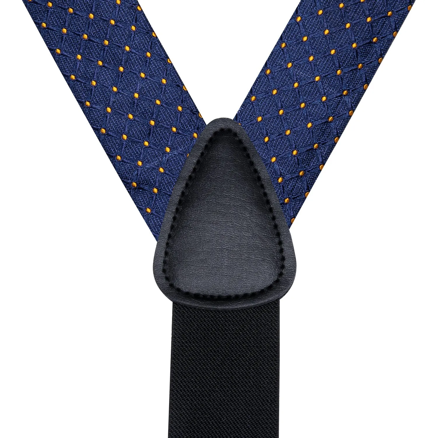 Hi-Tie Navy Blue Yellow Dot Men's Suspender Bowtie Pocket Square Cufflinks Set