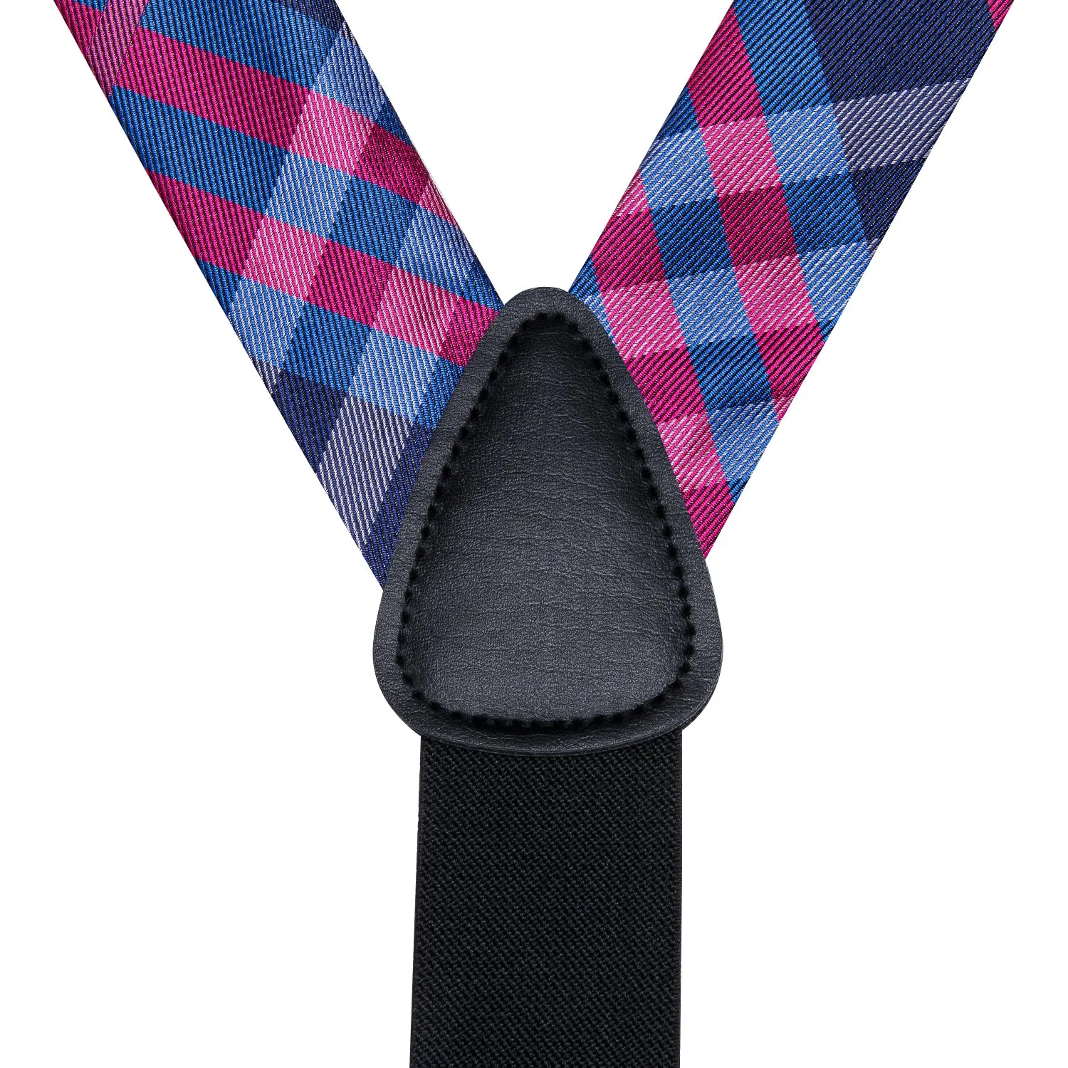 Hi-Tie Suspenders and Tie Blue Pink Plaid Suspender Bowtie Hanky Cufflinks Set