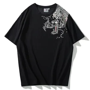 Japanese Dragon Print Graphic T-Shirt