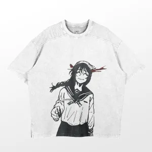 Jujutsu Kaisen Riko Amanai Vintage Oversized T-Shirt – White Distressed Anime Streetwear