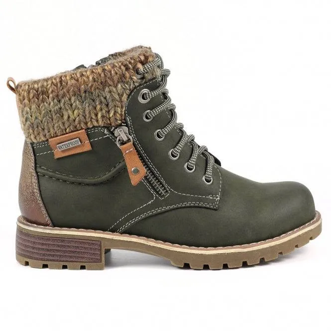 Lunar GLB123 Millie Ladies Olive Waterproof Zip & Lace Ankle Boots