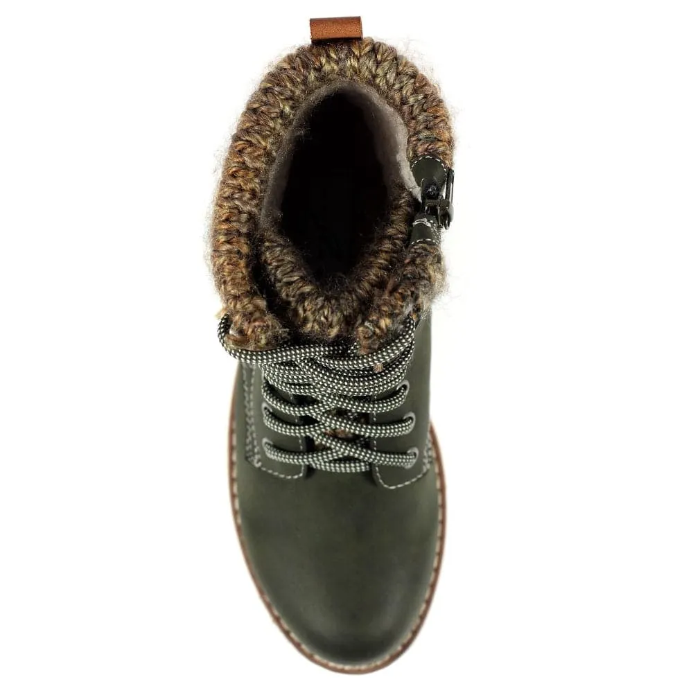 Lunar GLB123 Millie Ladies Olive Waterproof Zip & Lace Ankle Boots