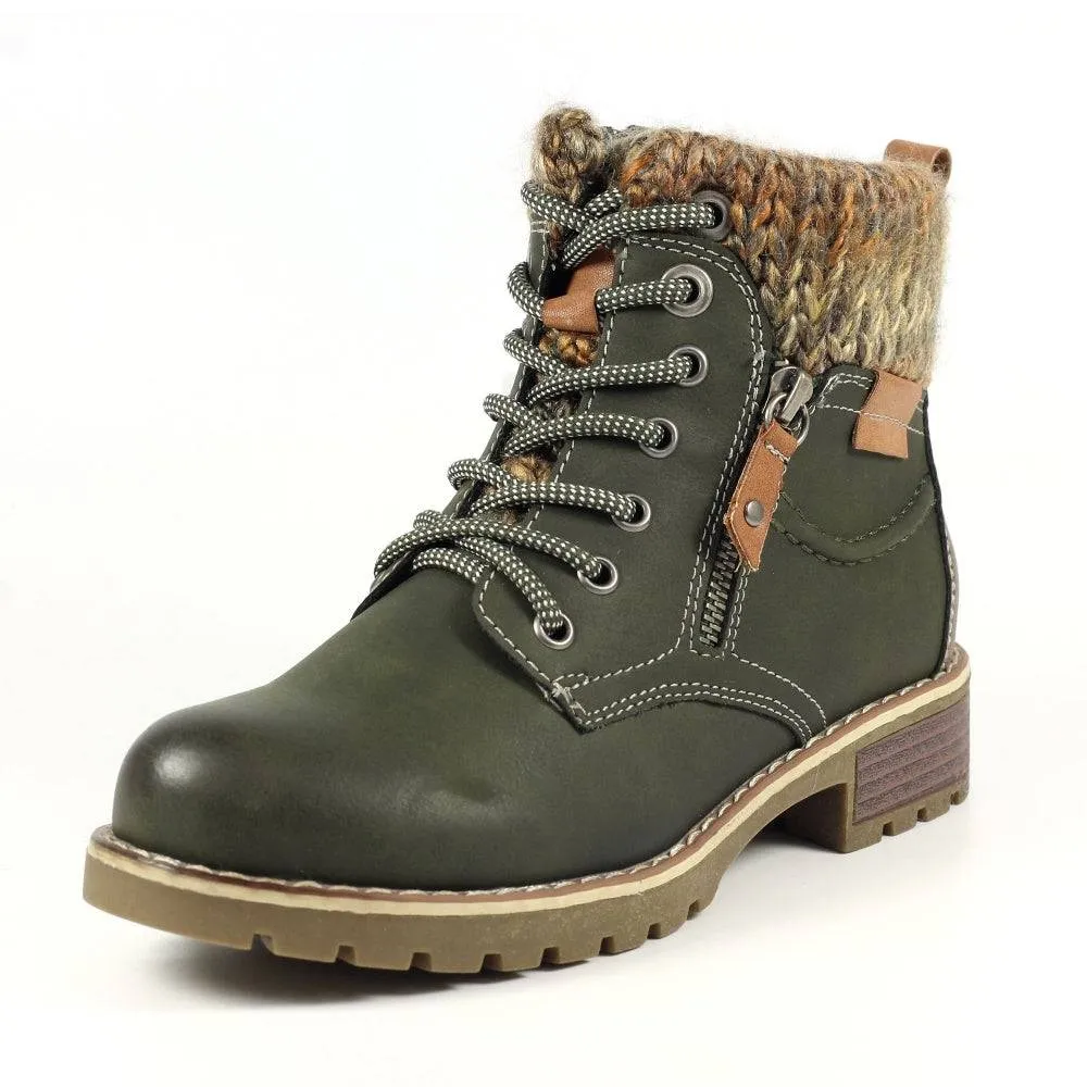 Lunar GLB123 Millie Ladies Olive Waterproof Zip & Lace Ankle Boots