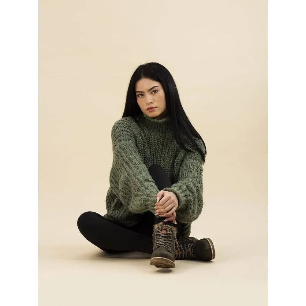 Lunar GLB123 Millie Ladies Olive Waterproof Zip & Lace Ankle Boots