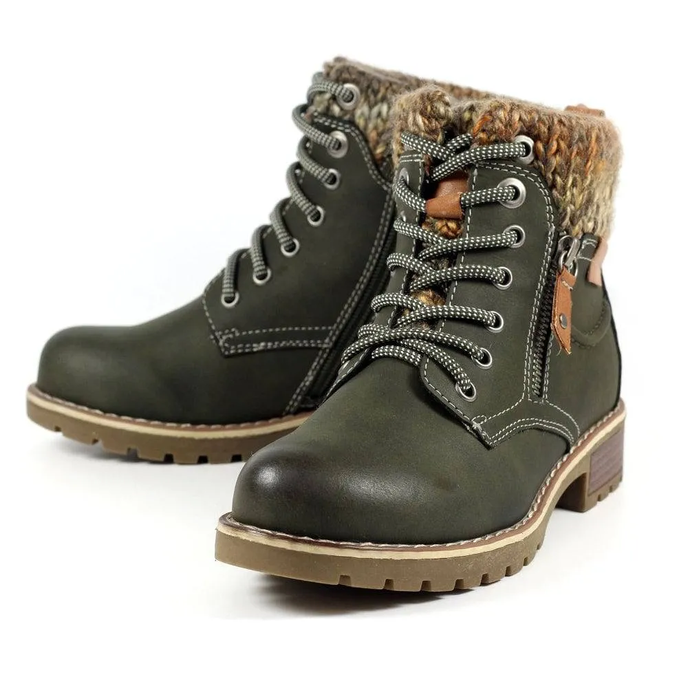 Lunar GLB123 Millie Ladies Olive Waterproof Zip & Lace Ankle Boots