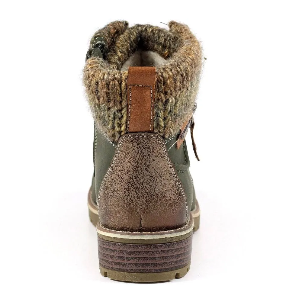 Lunar GLB123 Millie Ladies Olive Waterproof Zip & Lace Ankle Boots