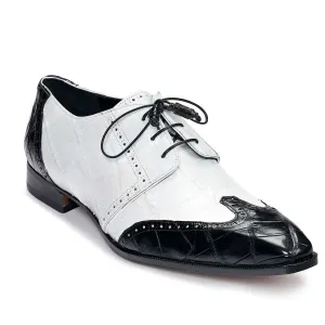 Mauri Designer Shoes Exotic Skin Men's Body Alligator Black & White Oxfords 3053 (MA4903)