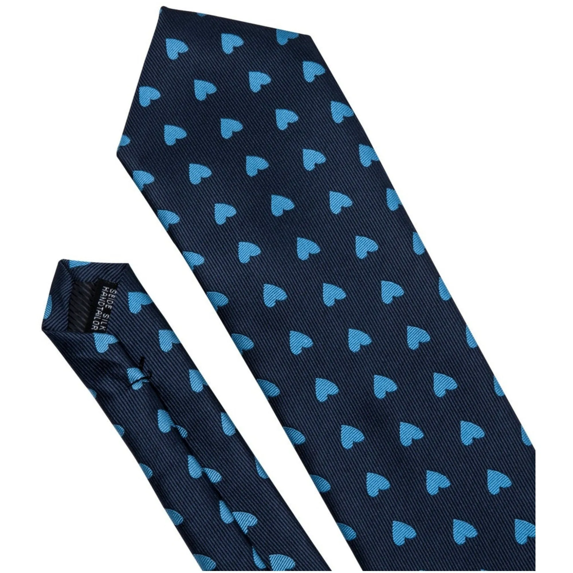 Men's Blue Heart Novelty 100% Silk Neck Tie With Matching Hanky And Cufflinks Set