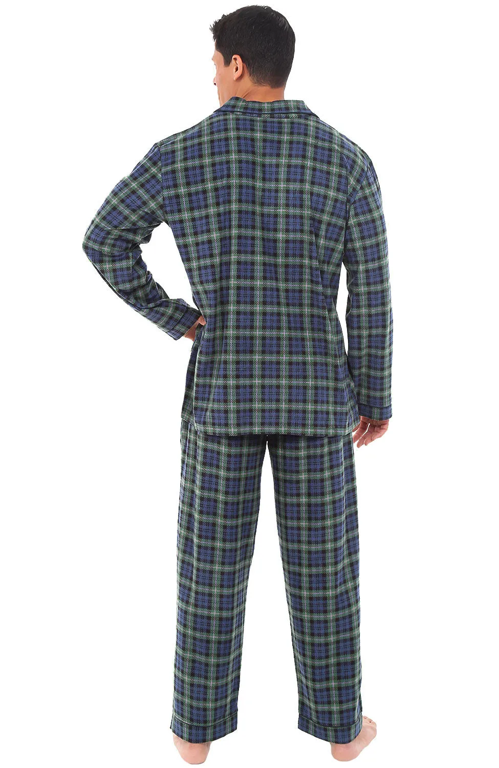 Men's Plush Fleece Pajamas Set, Button Down PJs for Winter