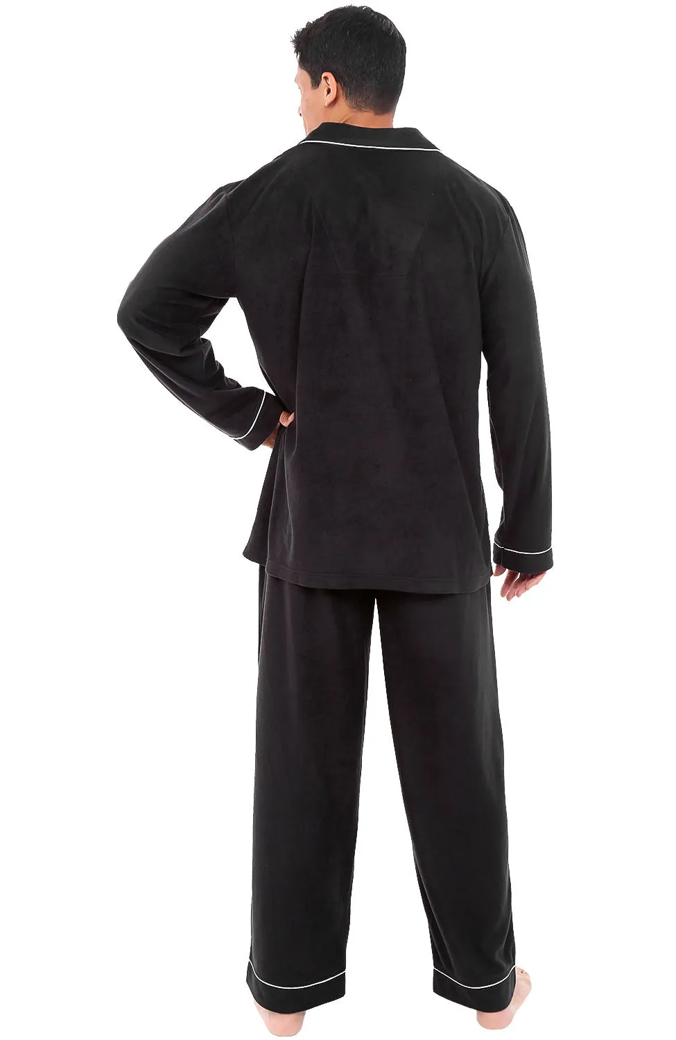 Men's Plush Fleece Pajamas Set, Button Down PJs for Winter