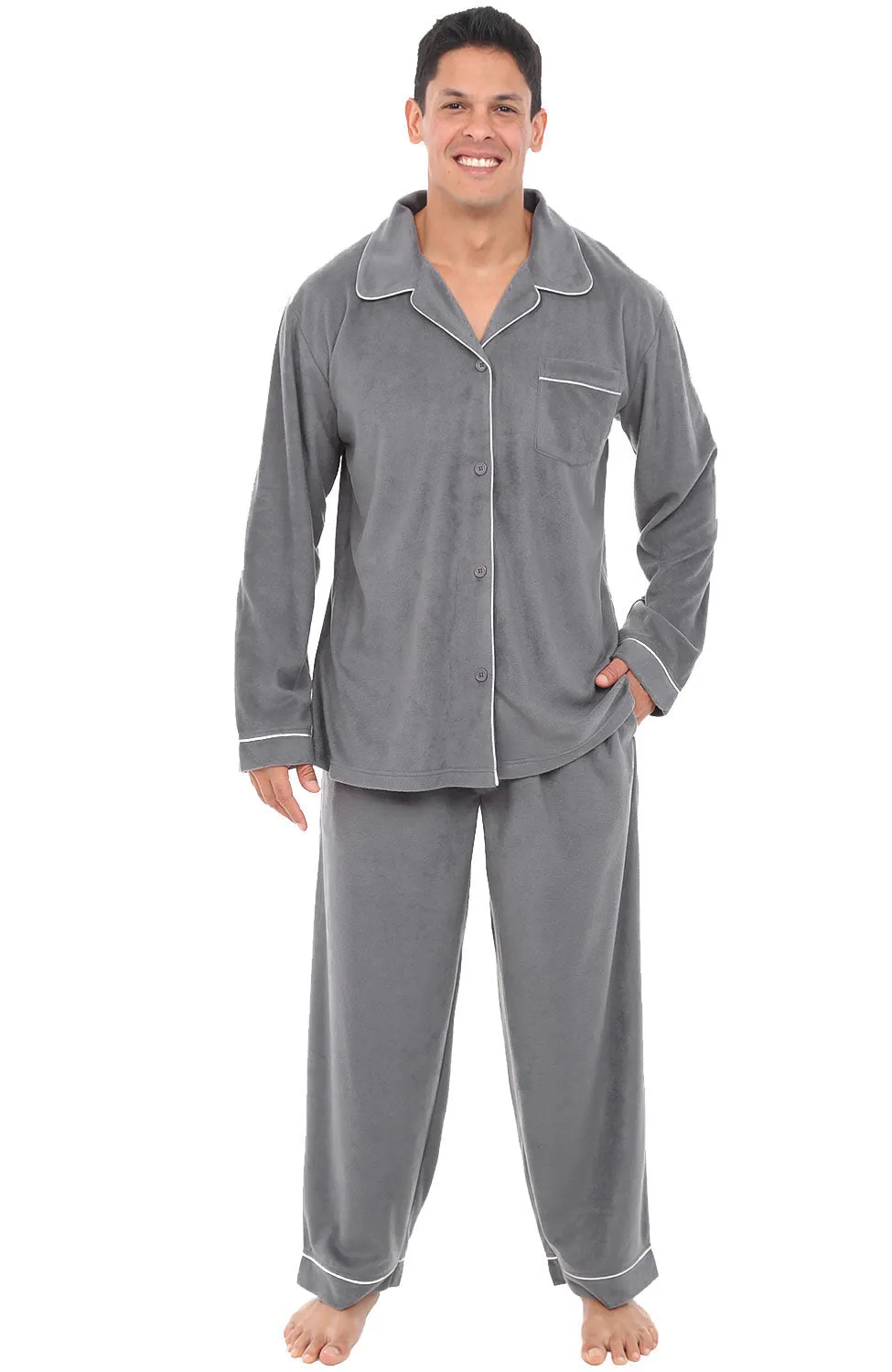 Men's Plush Fleece Pajamas Set, Button Down PJs for Winter