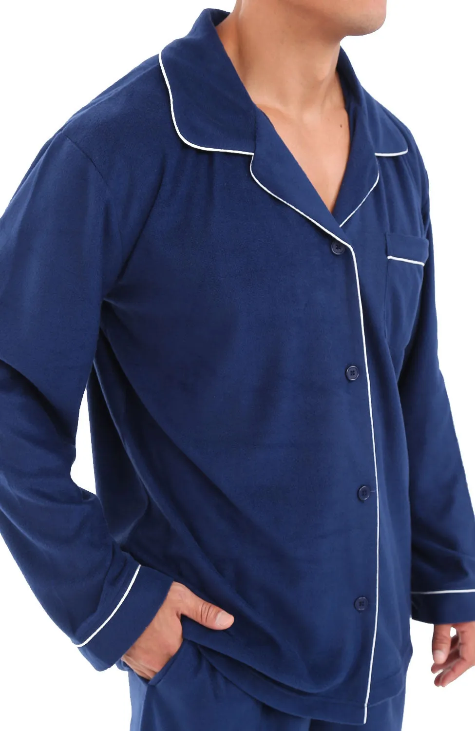 Men's Plush Fleece Pajamas Set, Button Down PJs for Winter