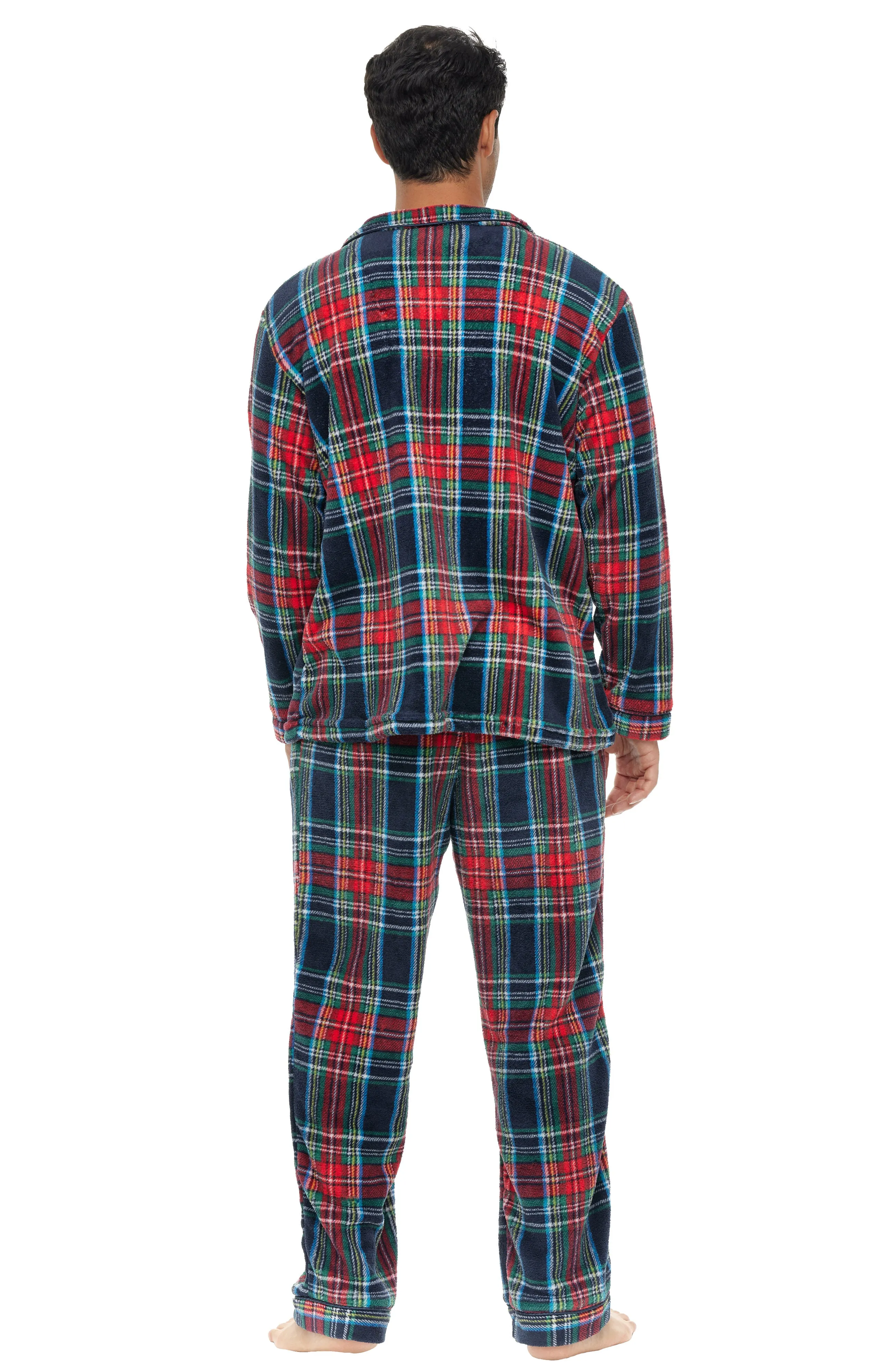 Men's Plush Fleece Pajamas Set, Button Down PJs for Winter