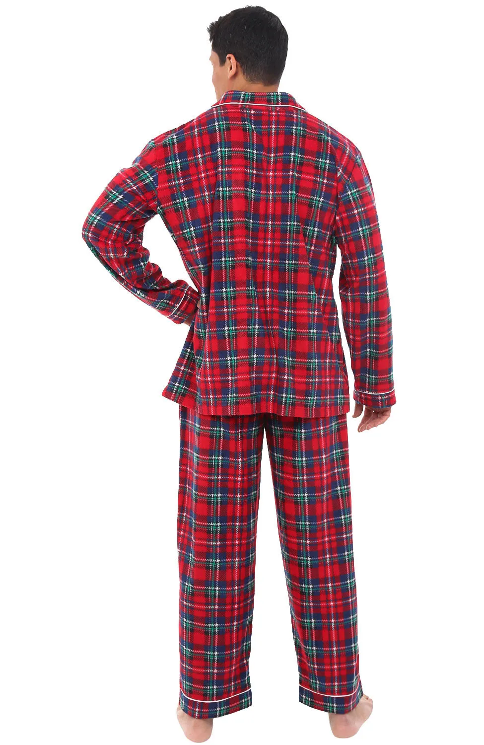 Men's Plush Fleece Pajamas Set, Button Down PJs for Winter
