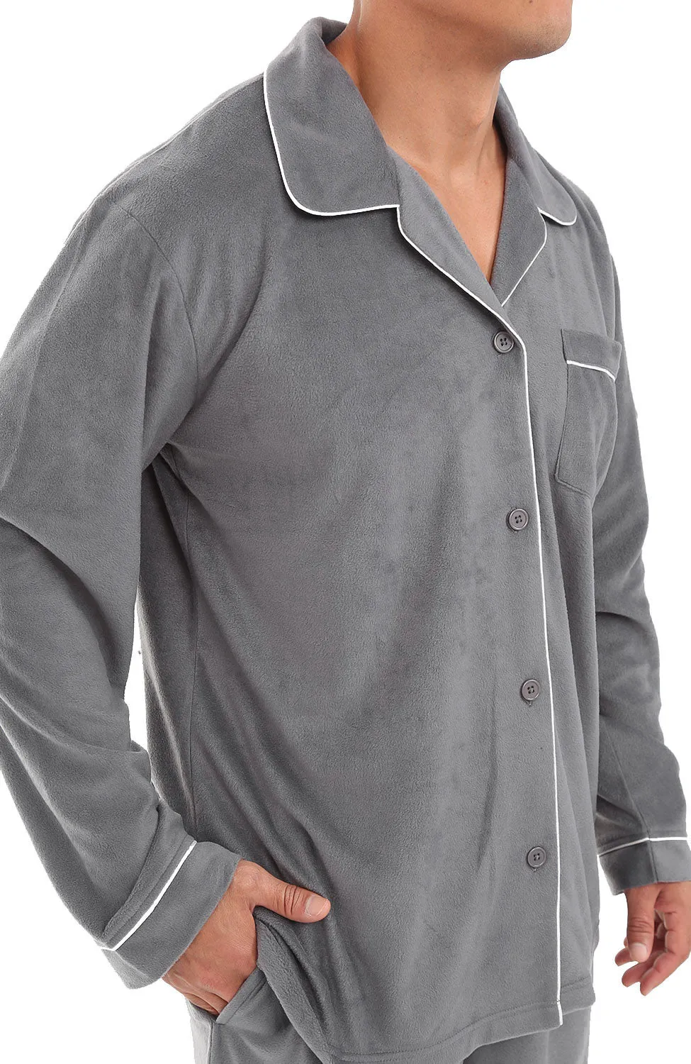 Men's Plush Fleece Pajamas Set, Button Down PJs for Winter