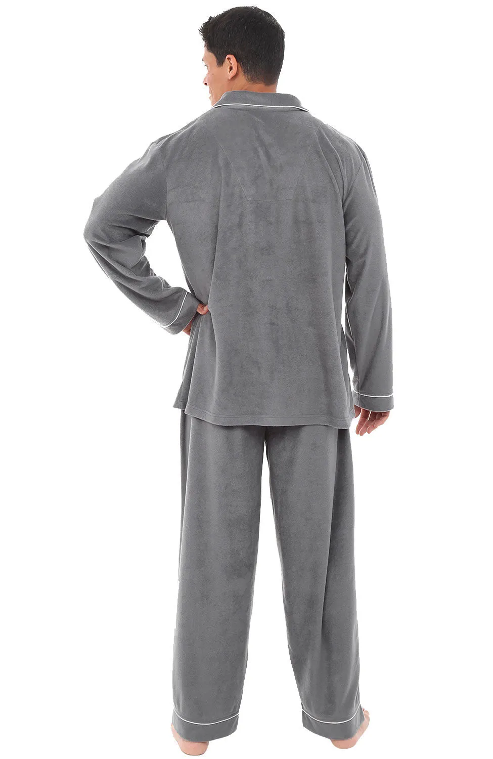 Men's Plush Fleece Pajamas Set, Button Down PJs for Winter