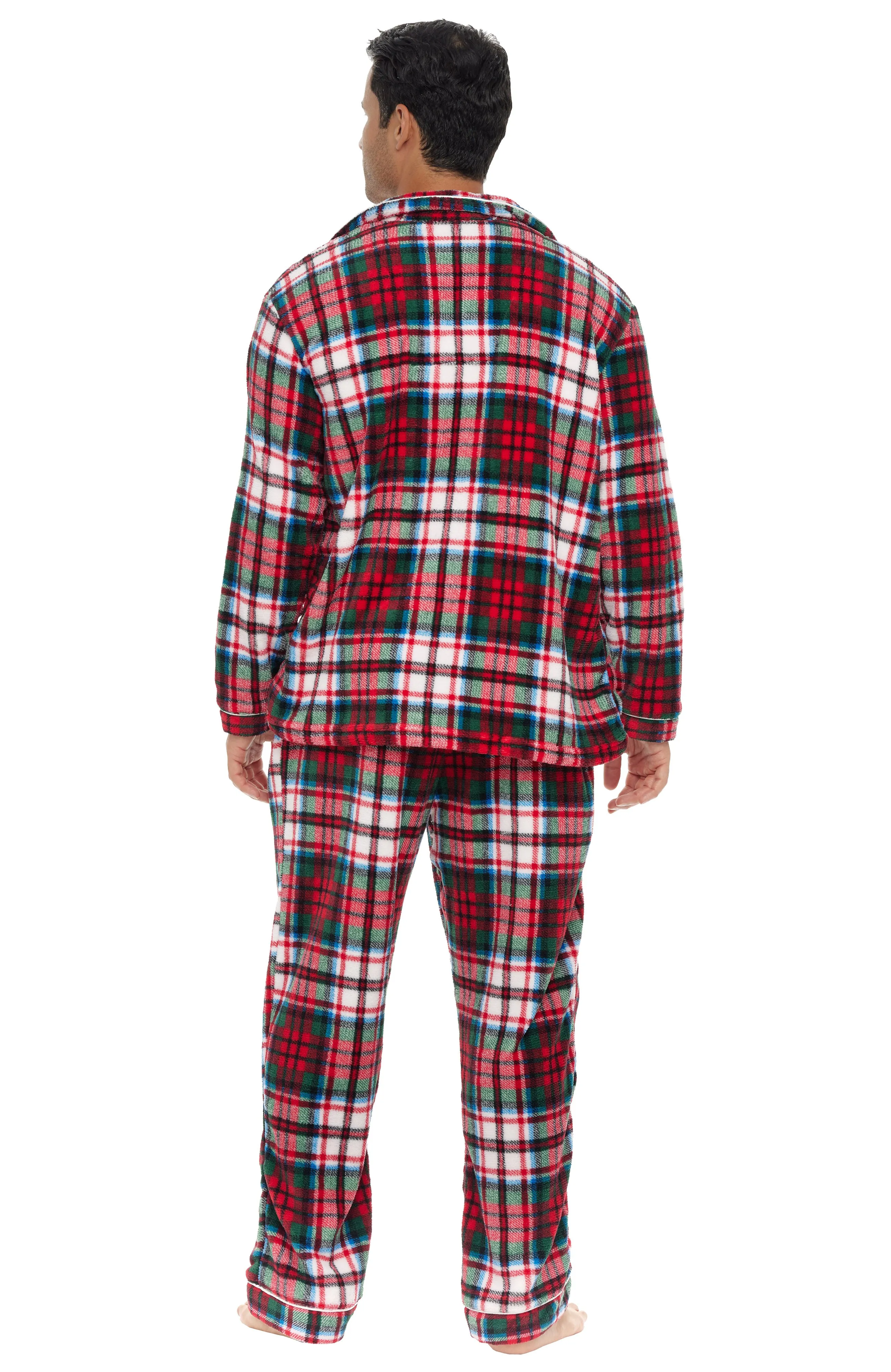 Men's Plush Fleece Pajamas Set, Button Down PJs for Winter
