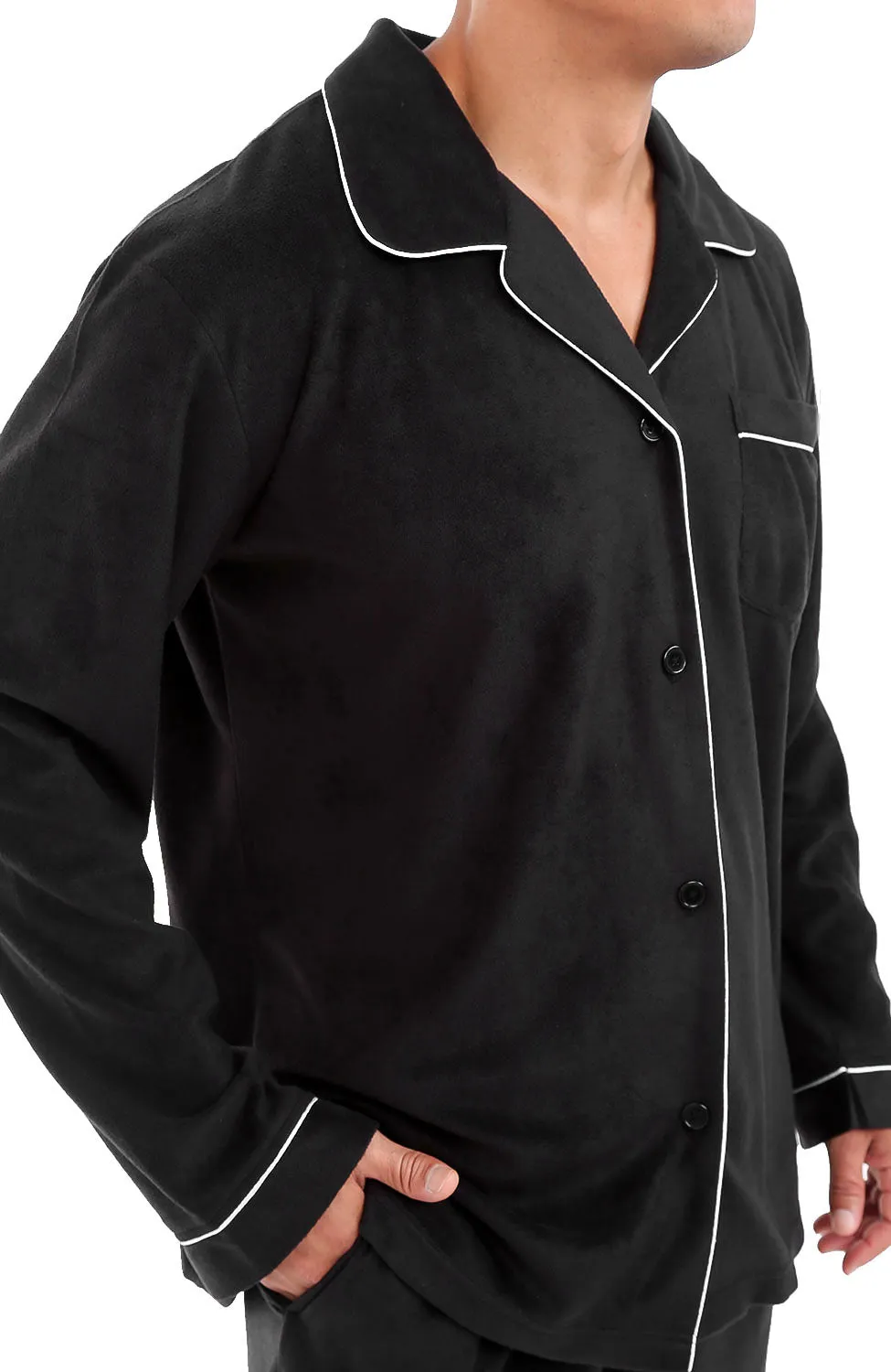 Men's Plush Fleece Pajamas Set, Button Down PJs for Winter