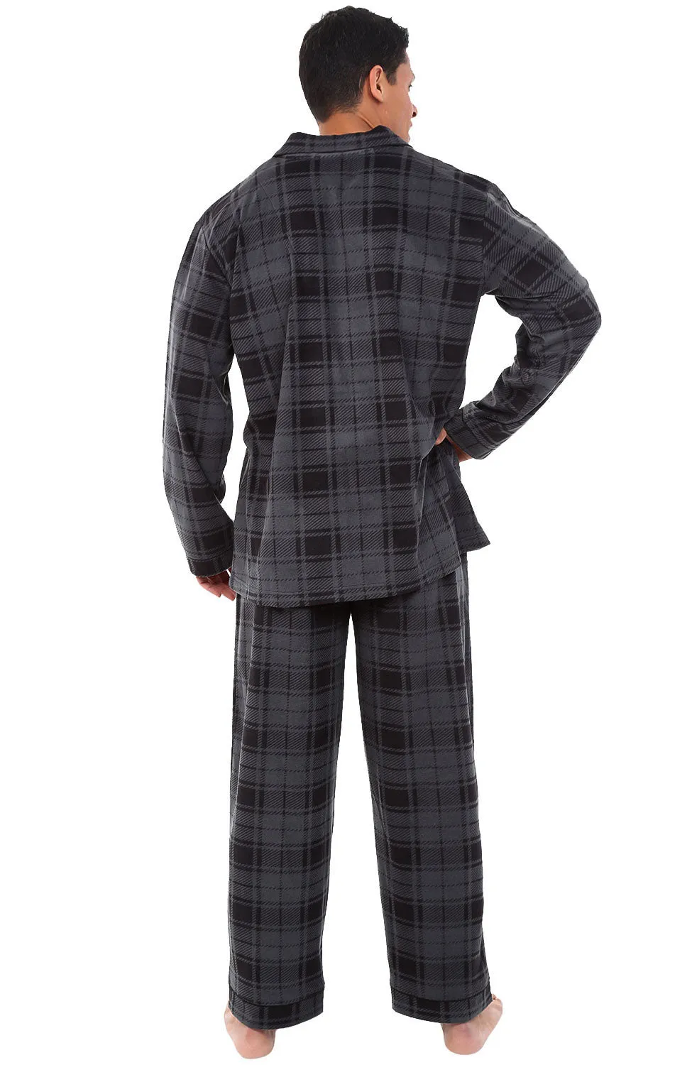 Men's Plush Fleece Pajamas Set, Button Down PJs for Winter