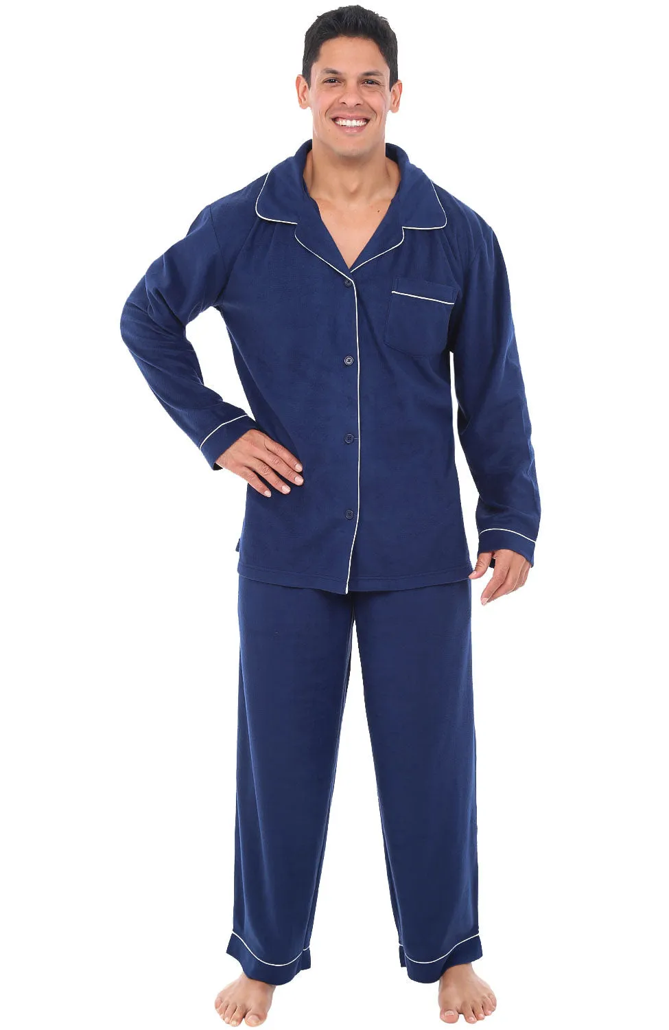 Men's Plush Fleece Pajamas Set, Button Down PJs for Winter